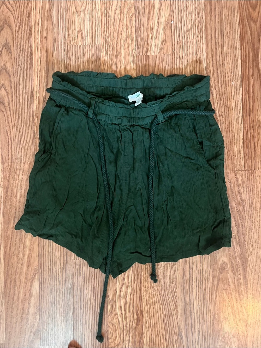 dip Forest Green High-Waist Paperbag Drawstring Shorts